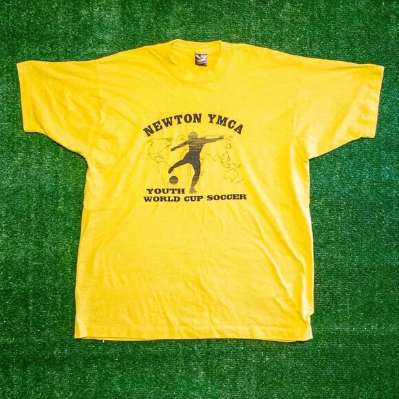 VINTAGE FRUIT OF THE LOOM BEST MENS SHIRT YELLOW YMCA SINGLE STICH SIZE XL - Picture 6 of 6